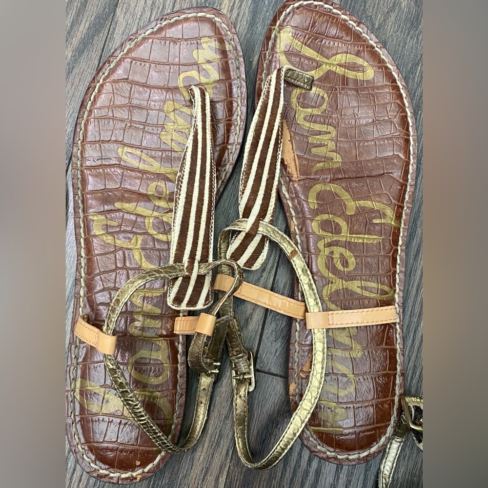 Sam Edelman Gold and Brown Strappy Sandals
